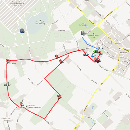 Marathonstrecke bei Google Maps